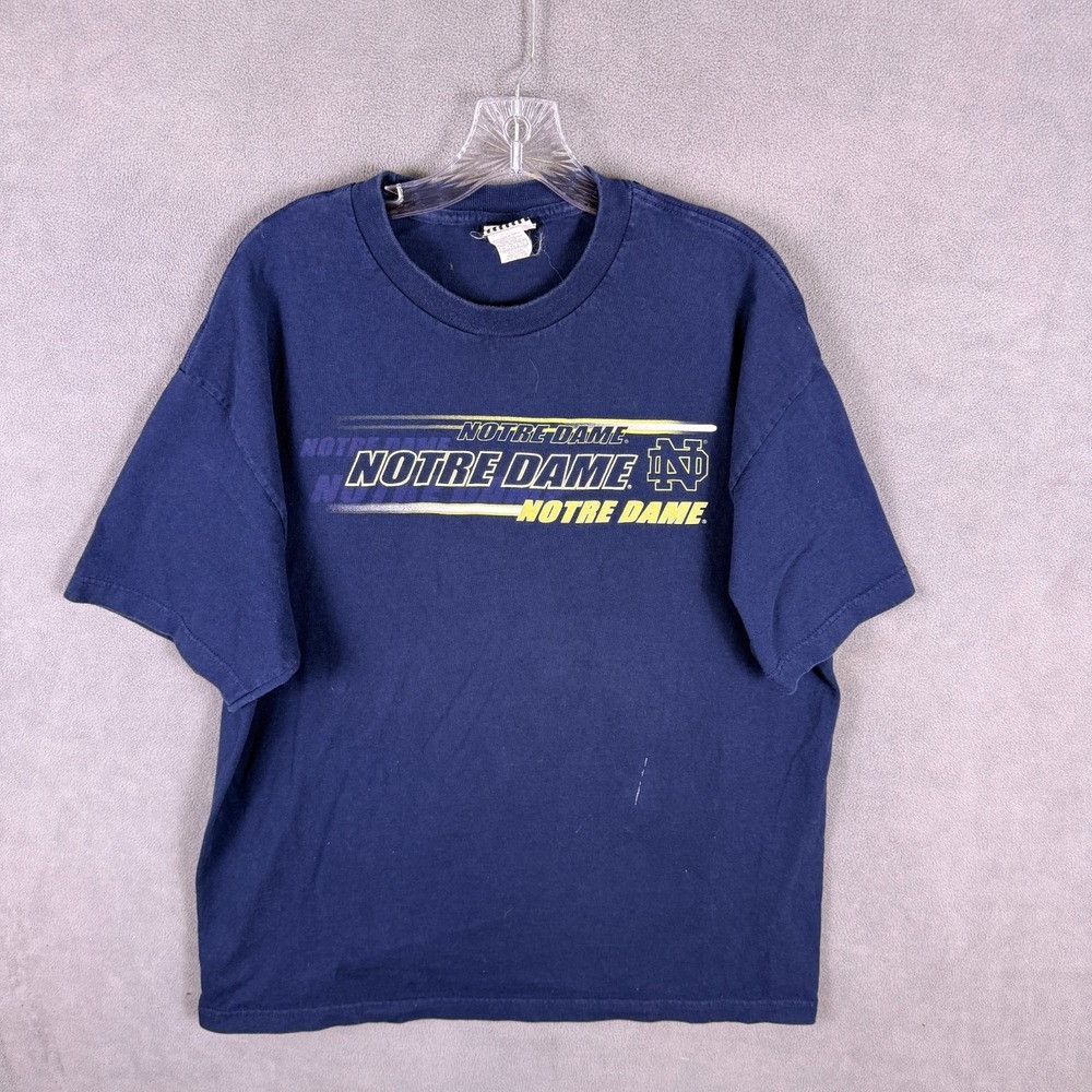 Vintage 90s University of Notre Dame Logo Tee T-Shirt Foot Locker Navy XL